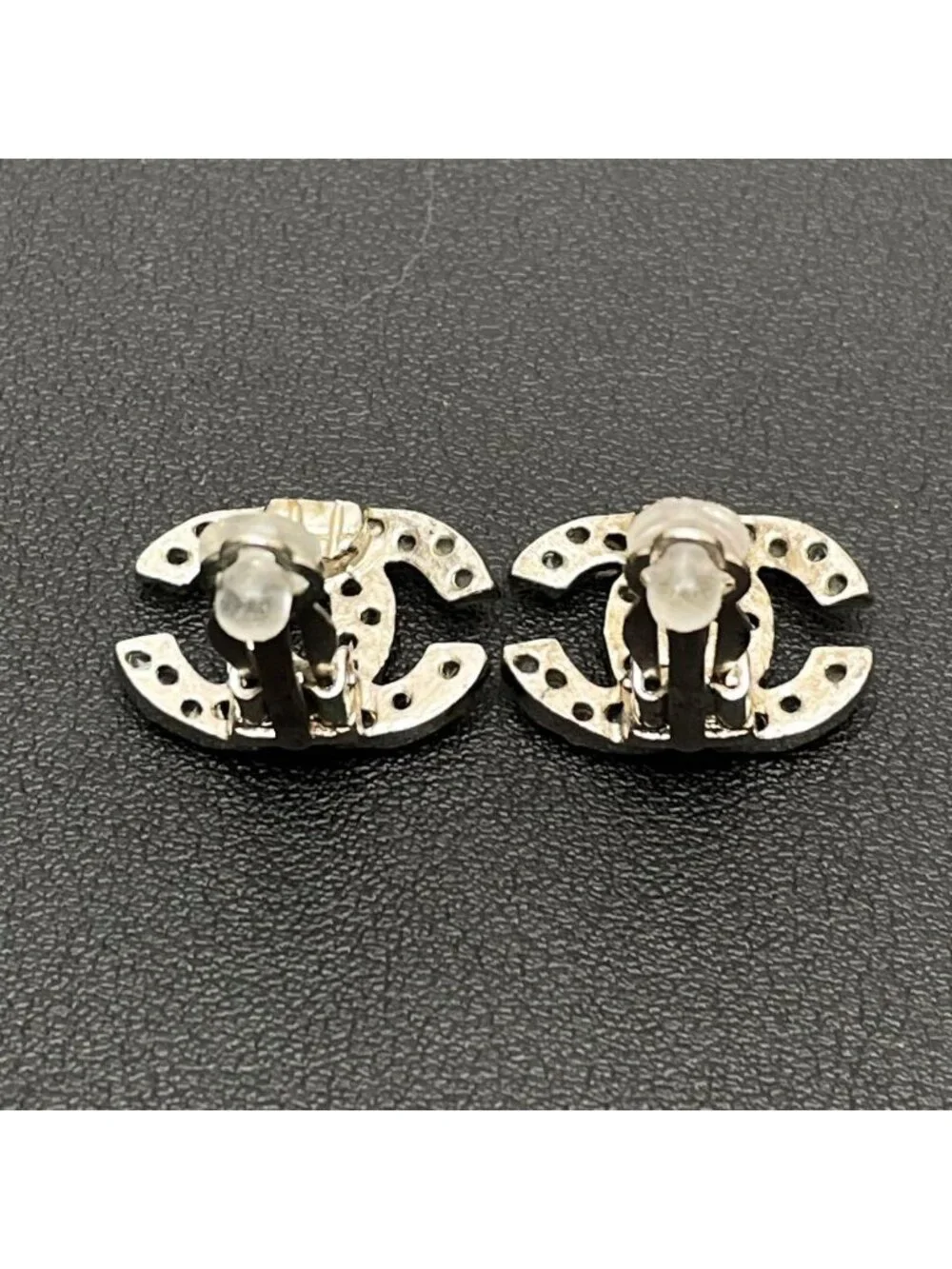 Chanel CC Logo Earrings 03A Rhinestone Icon Silver